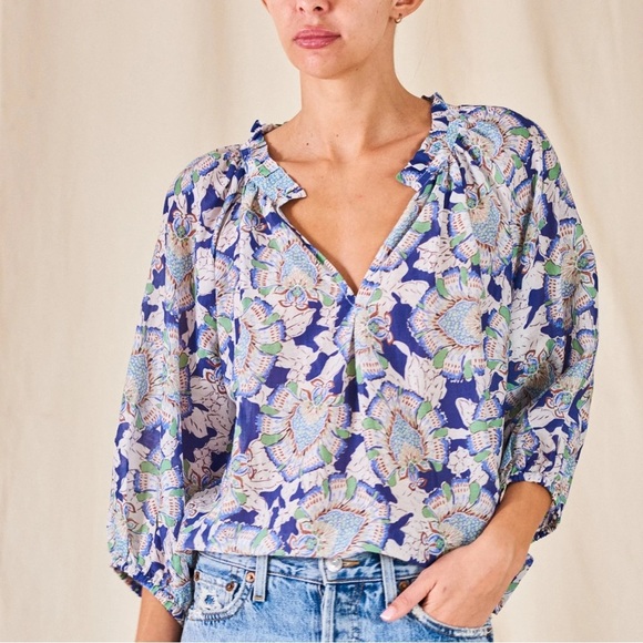 M.A.B.E Tops - M.A.B.E. Irie cotton and silk floral peasant Top